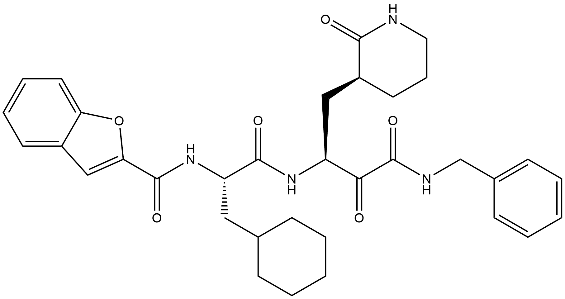 3-Piperidinebutanamide, β-[[(2S)-2-[(2-benzofuranylcarbonyl)amino]-3-cyclohexyl-1-oxopropyl]amino]-α,2-dioxo-N-(phenylmethyl)-, (βS,3S)- Structure