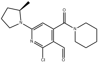 2-Chloro-6-[(2R)-2-methyl-1-pyrrolidinyl]-4-(1-piperidinylcarbonyl)-3-pyridinecarboxaldehyde Struktur