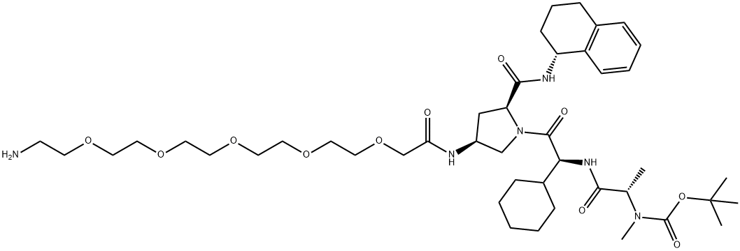 L-Prolinamide, N-[(1,1-dimethylethoxy)carbonyl]-N-methyl-L-alanyl-(2S)-2-cyclohexylglycyl-4-[(17-amino-1-oxo-3,6,9,12,15-pentaoxaheptadec-1-yl)amino]-N-[(1R)-1,2,3,4-tetrahydro-1-naphthalenyl]-, (4S)- Struktur