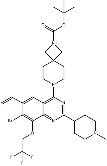 2,7-Diazaspiro[3.5]nonane-2-carboxylic acid, 7-[7-bromo-6-ethenyl-2-(1-methyl-4-piperidinyl)-8-(2,2,2-trifluoroethoxy)-4-quinazolinyl]-, 1,1-dimethylethyl ester Struktur