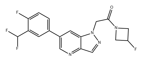 Ethanone, 2-[6-[3-(difluoromethyl)-4-fluorophenyl]-1H-pyrazolo[4,3-b]pyridin-1-yl]-1-(3-fluoro-1-azetidinyl)- Struktur