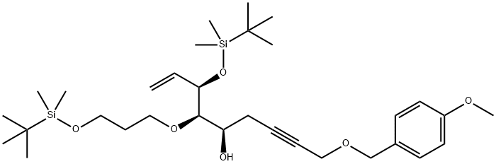 2,9,13-Trioxa-14-silahexadec-4-yn-7-ol, 8-[(1R)-1-[[(1,1-dimethylethyl)dimethylsilyl]oxy]-2-propen-1-yl]-1-(4-methoxyphenyl)-14,14,15,15-tetramethyl-, (7R,8R)- Struktur