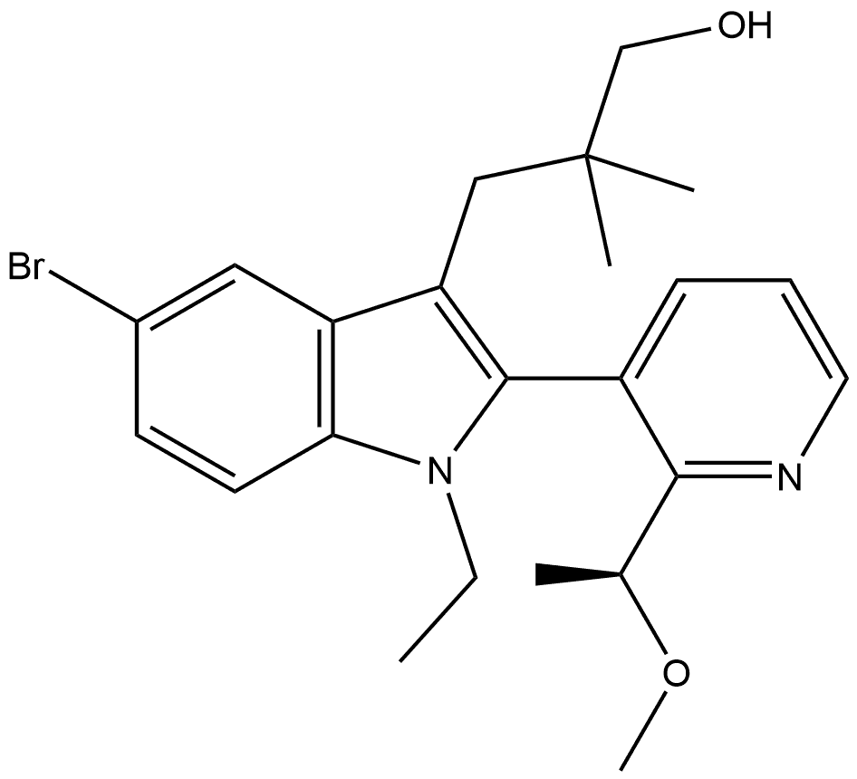 1H-Indole-3-propanol, 5-bromo-1-ethyl-2-[2-[(1S)-1-methoxyethyl]-3-pyridinyl]-β,β-dimethyl- Struktur