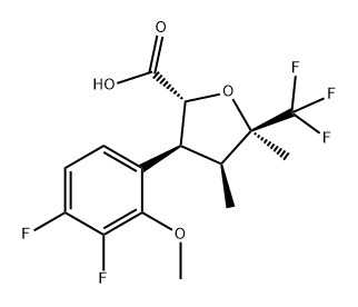 2-Furancarboxylic acid, 3-(3,4-difluoro-2-methoxyphenyl)tetrahydro-4,5-dimethyl-5-(trifluoromethyl)-, (2R,3S,4S,5R)- Struktur