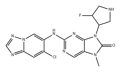 8H-Purin-8-one, 2-[(7-chloro[1,2,4]triazolo[1,5-a]pyridin-6-yl)amino]-9-(4-fluoro-3-pyrrolidinyl)-7,9-dihydro-7-methyl- Struktur