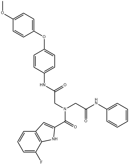 1H-Indole-2-carboxamide, 7-fluoro-N-[2-[[4-(4-methoxyphenoxy)phenyl]amino]-2-oxoethyl]-N-[2-oxo-2-(phenylamino)ethyl]- Structure