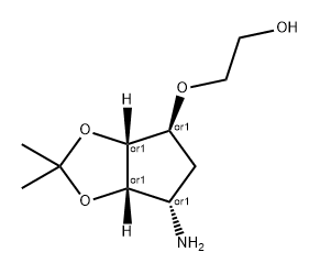 Ethanol, 2-[[(3aR,4S,6S,6aS)-6-aminotetrahydro-2,2-dimethyl-4H-cyclopenta-1,3-dioxol-4-yl]oxy]-, rel- Struktur