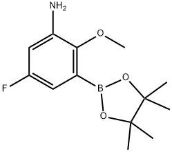 Benzenamine, 5-fluoro-2-methoxy-3-(4,4,5,5-tetramethyl-1,3,2-dioxaborolan-2-yl)- Struktur