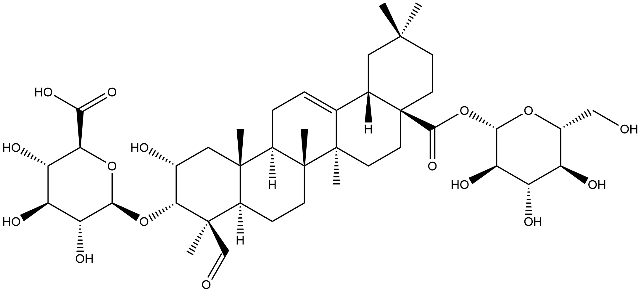 β-D-Glucopyranosiduronic acid, (2β,3β,4α)-28-(β-D-glucopyranosyloxy)-2-hydroxy-23,28-dioxoolean-12-en-3-yl Struktur