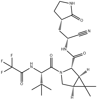 3-Azabicyclo[3.1.0]hexane-2-carboxamide, N-[(1R)-1-cyano-2-[(3S)-2-oxo-3-pyrrolidinyl]ethyl]-3-[(2S)-3,3-dimethyl-1-oxo-2-[(2,2,2-trifluoroacetyl)amino]butyl]-6,6-dimethyl-, (1R,2S,5S)- Struktur