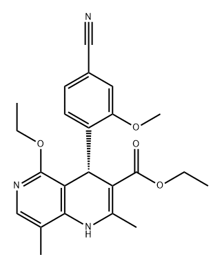 1,6-Naphthyridine-3-carboxylic acid, 4-(4-cyano-2-methoxyphenyl)-5-ethoxy-1,4-dihydro-2,8-dimethyl-, ethyl ester, (4S)- Struktur
