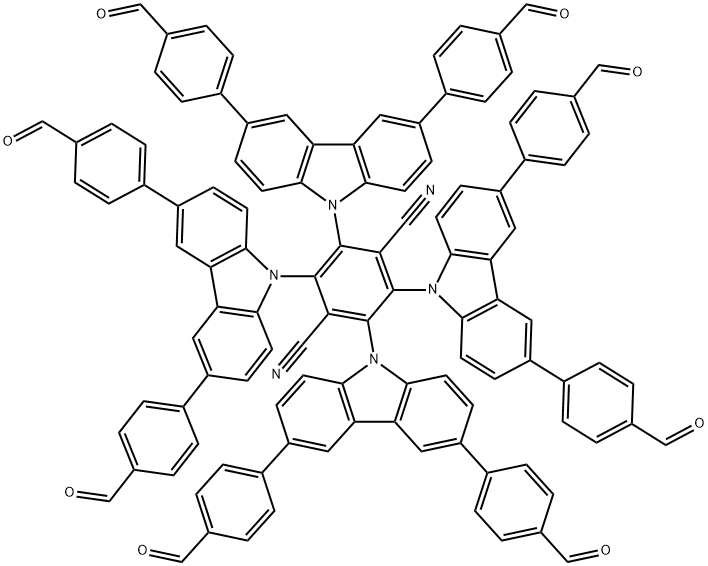 1,4-Benzenedicarbonitrile, 2,3,5,6-tetrakis[3,6-bis(4-formylphenyl)-9H-carbazol-9-yl]- Struktur