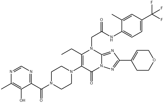 [1,2,4]Triazolo[1,5-a]pyrimidine-4(7H)-acetamide, 2-(3,6-dihydro-2H-pyran-4-yl)-5-ethyl-6-[4-[(5-hydroxy-6-methyl-4-pyrimidinyl)carbonyl]-1-piperazinyl]-N-[2-methyl-4-(trifluoromethyl)phenyl]-7-oxo-|化合物 WERNER SYNDROME RECQ HELICASE-IN-2
