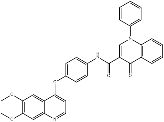3-Quinolinecarboxamide, N-[4-[(6,7-dimethoxy-4-quinolinyl)oxy]phenyl]-1,4-dihydro-4-oxo-1-phenyl- Struktur