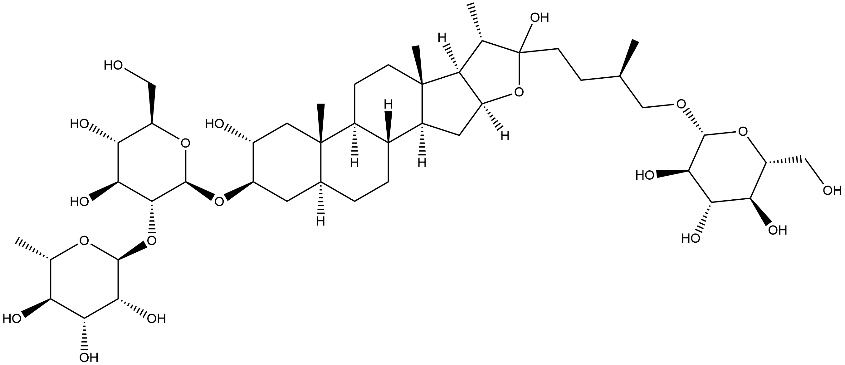 β-D-Glucopyranoside, (2α,3β,5α,25R)-26-(β-D-glucopyranosyloxy)-2,22-dihydroxyfurostan-3-yl 2-O-(6-deoxy-α-L-mannopyranosyl)- Struktur