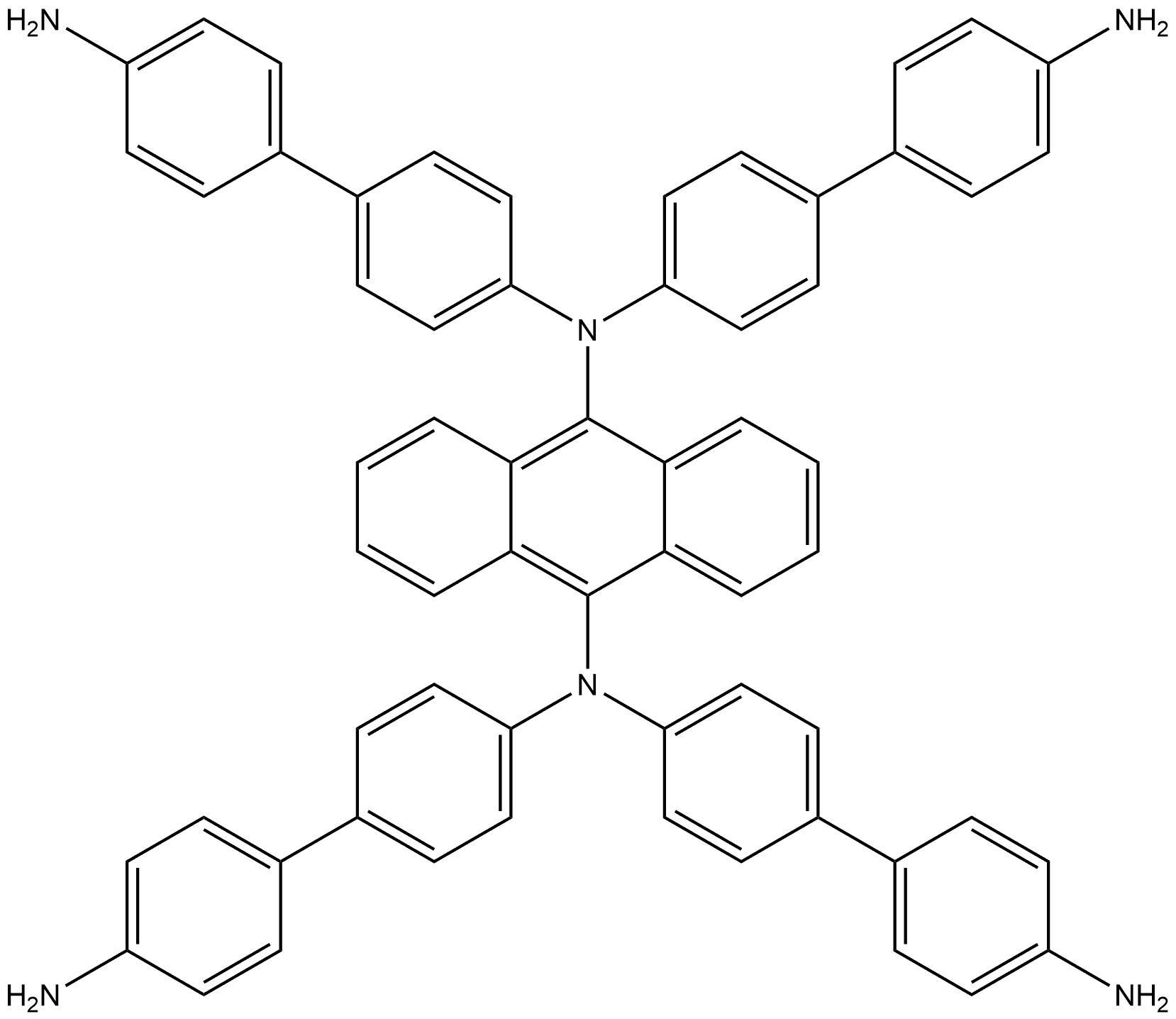 N9,N9,N10,N10-tetrakis(4'-amino-[1,1'-biphenyl]-4-yl)anthracene-9,10-diamine Struktur