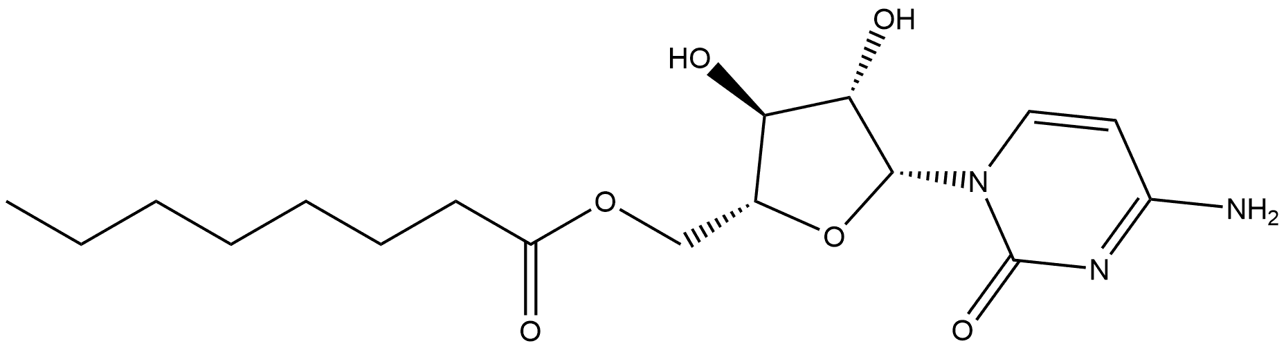 2(1H)-Pyrimidinone, 4-amino-1-[5-O-(1-oxooctyl)-β-D-arabinofuranosyl]- Struktur