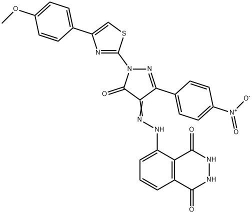 5-{2-[1-[4-(4-methoxyphenyl)-1,3-thiazol-2-yl]-3-(4-nitrophenyl)-5-oxo-1,5-dihydro-4H-pyrazol-4-ylidene]hydrazino}-2,3-dihydr Struktur