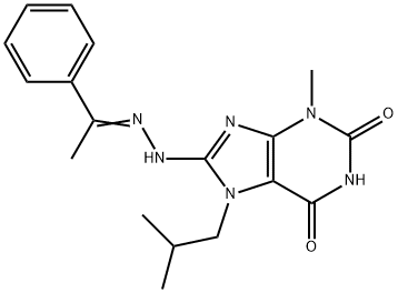 (E)-7-Isobutyl-3-methyl-8-(2-(1-phenylethylidene)hydrazinyl)-1H-purine-2,6(3H,7H)-dione Struktur