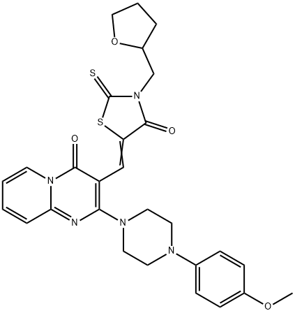 (5Z)-5-[[2-[4-(4-methoxyphenyl)piperazin-1-yl]-4-oxopyrido[1,2-a]pyrimidin-3-yl]methylidene]-3-(oxolan-2-ylmethyl)-2-sulfanylidene-1,3-thiazolidin-4-one Struktur