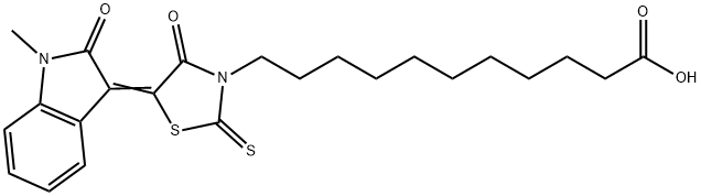 11-[(5Z)-5-(1-methyl-2-oxoindol-3-ylidene)-4-oxo-2-sulfanylidene-1,3-thiazolidin-3-yl]undecanoic acid Struktur