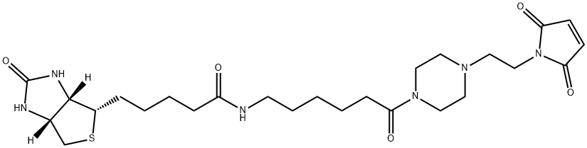 1H-Thieno[3,4-d]imidazole-4-pentanamide, N-[6-[4-[2-(2,5-dihydro-2,5-dioxo-1H-pyrrol-1-yl)ethyl]-1-piperazinyl]-6-oxohexyl]hexahydro-2-oxo-, (3aS,4S,6aR)- Struktur