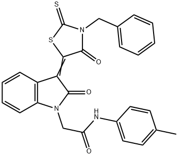 2-[(3Z)-3-(3-benzyl-4-oxo-2-sulfanylidene-1,3-thiazolidin-5-ylidene)-2-oxoindol-1-yl]-N-(4-methylphenyl)acetamide Struktur