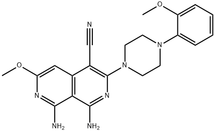 2,7-Naphthyridine-4-carbonitrile, 1,8-diamino-6-methoxy-3-[4-(2-methoxyphenyl)-1-piperazinyl]- Struktur