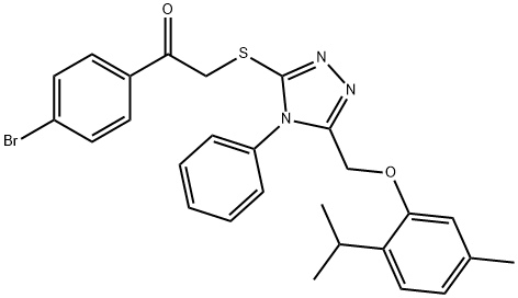 1-(4-Bromophenyl)-2-[[5-[(5-methyl-2-propan-2-ylphenoxy)methyl]-4-phenyl-1,2,4-triazol-3-yl]sulfanyl]ethanone Structure