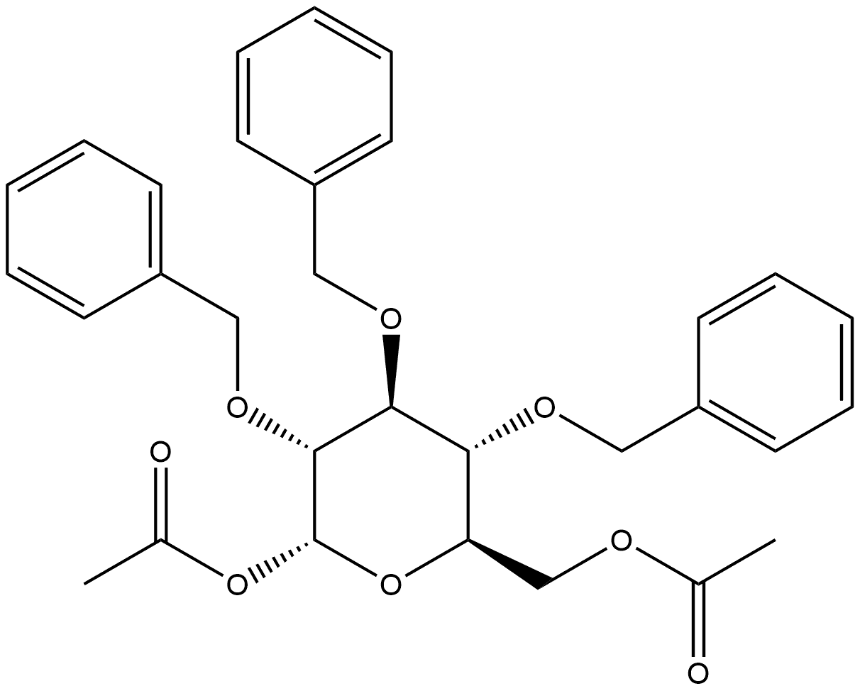 α-D-Glucopyranose, 2,3,4-tris-O-(phenylmethyl)-, 1,6-diacetate Struktur