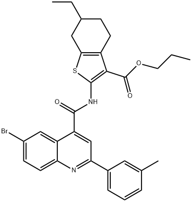 propyl 2-(6-bromo-2-(m-tolyl)quinoline-4-carboxamido)-6-ethyl-4,5,6,7-tetrahydrobenzo[b]thiophene-3-carboxylate Structure