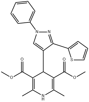 Dimethyl 2,6-dimethyl-4-(1-phenyl-3-thiophen-2-ylpyrazol-4-yl)-1,4-dihydropyridine-3,5-dicarboxylate Struktur