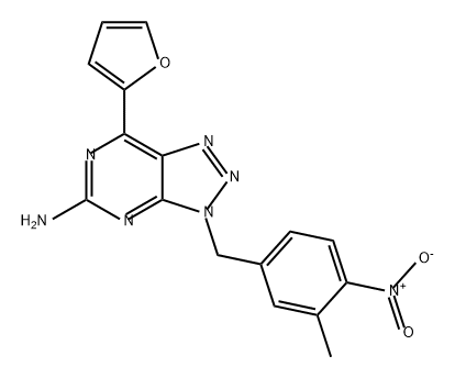 3H-1,2,3-Triazolo[4,5-d]pyrimidin-5-amine, 7-(2-furanyl)-3-[(3-methyl-4-nitrophenyl)methyl]- Struktur
