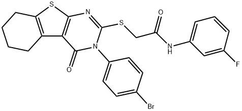 2-[[3-(4-bromophenyl)-4-oxo-5,6,7,8-tetrahydro-[1]benzothiolo[2,3-d]pyrimidin-2-yl]sulfanyl]-N-(3-fluorophenyl)acetamide Struktur