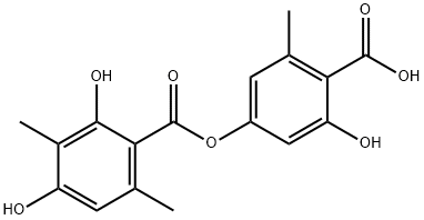 Benzoic acid, 2,4-dihydroxy-3,6-dimethyl-, 4-carboxy-3-hydroxy-5-methylphenyl ester Struktur