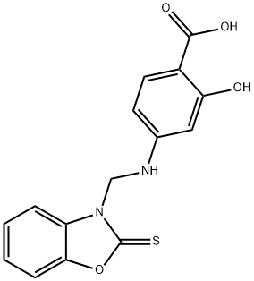 2-hydroxy-4-{[(2-sulfanylidene-2,3-dihydro-1,3-benzoxazol-3-yl)methyl]amino}benzoic acid Struktur