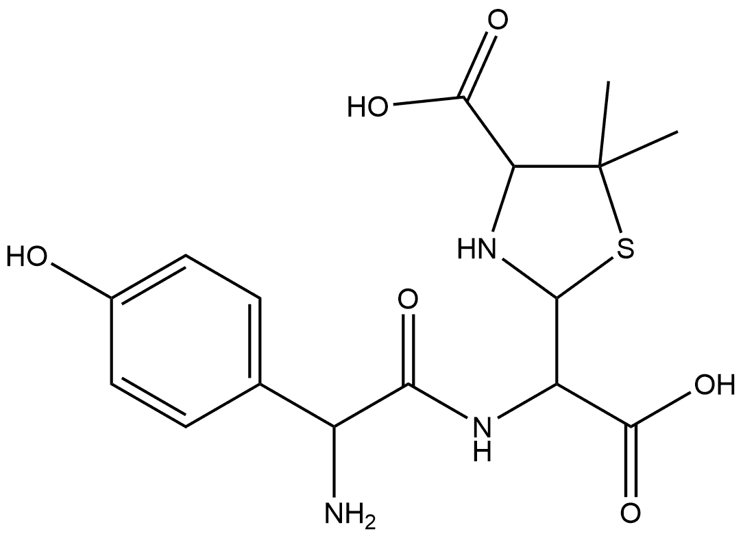 2-Thiazolidineacetic acid, α-[[2-amino-2-(4-hydroxyphenyl)acetyl]amino]-4-carboxy-5,5-dimethyl- Struktur