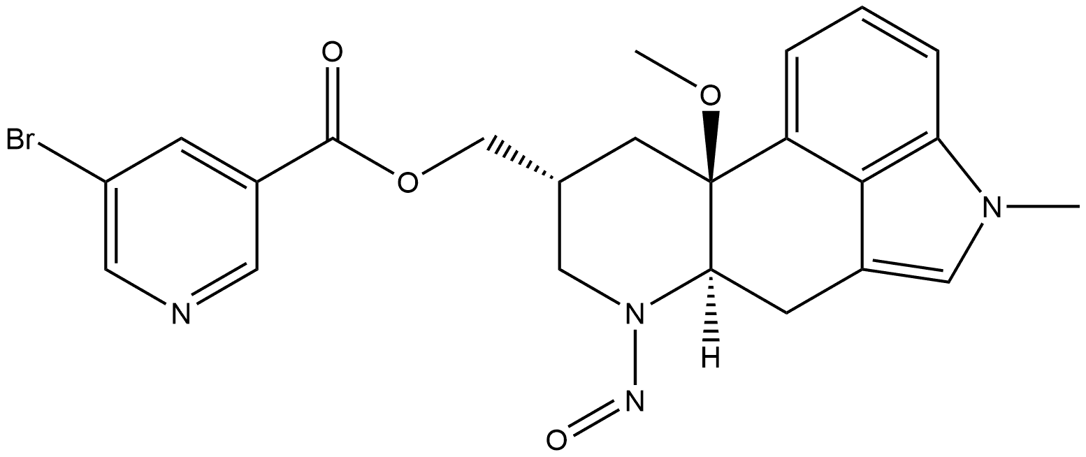 Ergoline-8-methanol, 10-methoxy-1-methyl-6-nitroso-, 5-bromo-3-pyridinecarboxylate (ester), (8β)- Struktur