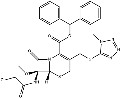 5-Thia-1-azabicyclo[4.2.0]oct-2-ene-2-carboxylic acid, 7-[(2-chloroacetyl)amino]-7-methoxy-3-[[(1-methyl-1H-tetrazol-5-yl)thio]methyl]-8-oxo-, diphenylmethyl ester, (6R,7S)- Structure