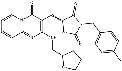 (5Z)-3-[(4-methylphenyl)methyl]-5-[[4-oxo-2-(oxolan-2-ylmethylamino)pyrido[1,2-a]pyrimidin-3-yl]methylidene]-2-sulfanylidene-1,3-thiazolidin-4-one Struktur