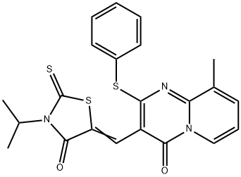 (5Z)-5-[(9-methyl-4-oxo-2-phenylsulfanylpyrido[1,2-a]pyrimidin-3-yl)methylidene]-3-propan-2-yl-2-sulfanylidene-1,3-thiazolidin-4-one Structure