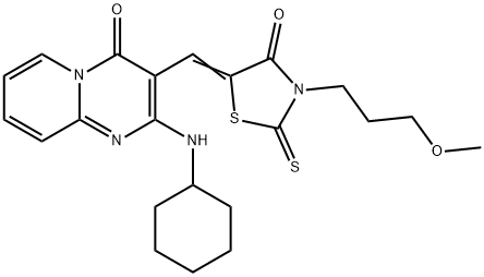 (5Z)-5-[[2-(Cyclohexylamino)-4-oxopyrido[1,2-a]pyrimidin-3-yl]methylidene]-3-(3-methoxypropyl)-2-sulfanylidene-1,3-thiazolidin-4-one Struktur