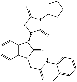 2-[(3Z)-3-(3-Cyclopentyl-4-oxo-2-sulfanylidene-1,3-thiazolidin-5-ylidene)-2-oxoindol-1-yl]-N-(2-methylphenyl)acetamide Struktur