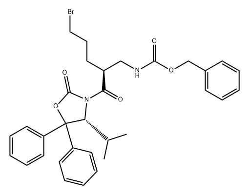 Carbamic acid, [(2S)-5-bromo-2-[[(4R)-4-(1-methylethyl)-2-oxo-5,5-diphenyl-3-oxazolidinyl]carbonyl]pentyl]-, phenylmethyl ester (9CI)