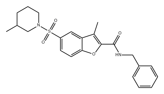 2-Benzofurancarboxamide, 3-methyl-5-[(3-methyl-1-piperidinyl)sulfonyl]-N-(phenylmethyl)- Struktur