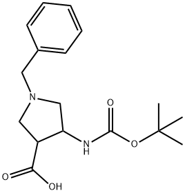 3-Pyrrolidinecarboxylic acid, 4-[[(1,1-dimethylethoxy)carbonyl]amino]-1-(phenylmethyl)- Struktur