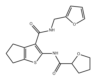 4H-Cyclopenta[b]thiophene-3-carboxamide, N-(2-furanylmethyl)-5,6-dihydro-2-[[(tetrahydro-2-furanyl)carbonyl]amino]- Struktur