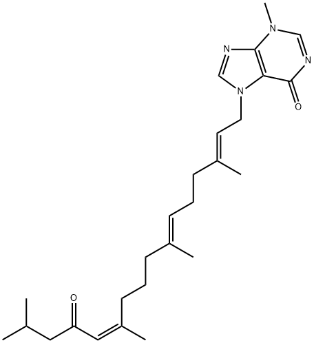 6H-Purin-6-one, 3,7-dihydro-3-methyl-7-[(2E,6E,11Z)-3,7,11,15-tetramethyl-13-oxo-2,6,11-hexadecatrien-1-yl]- Struktur