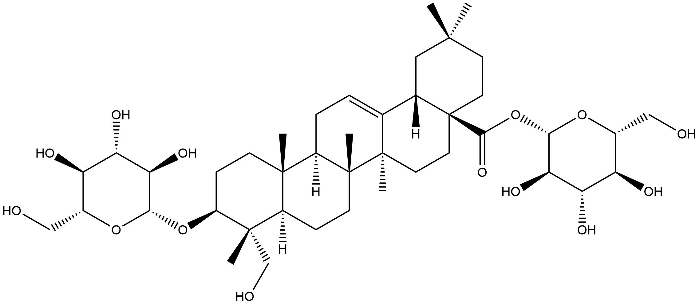 Olean-12-en-28-oic acid, 3-(β-D-glucopyranosyloxy)-23-hydroxy-, β-D-glucopyranosyl ester, (3β,4α)- Struktur