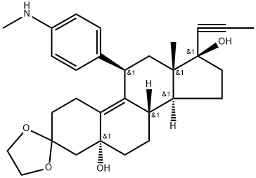 Estr-9-en-3-one, 5,17-dihydroxy-11-[4-(methylamino)phenyl]-17-(1-propynyl)-, cyclic 1,2-ethanediyl acetal, (5α,11β,17β)- (9CI) Structure